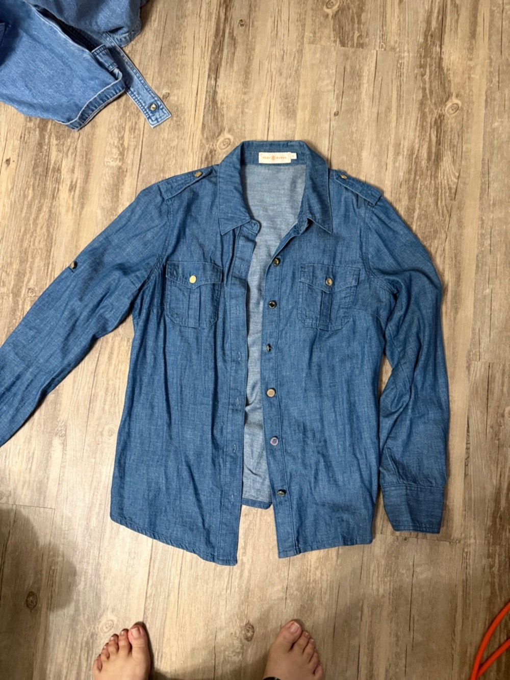 Woman Blue Denim Casual Shirt Jacket